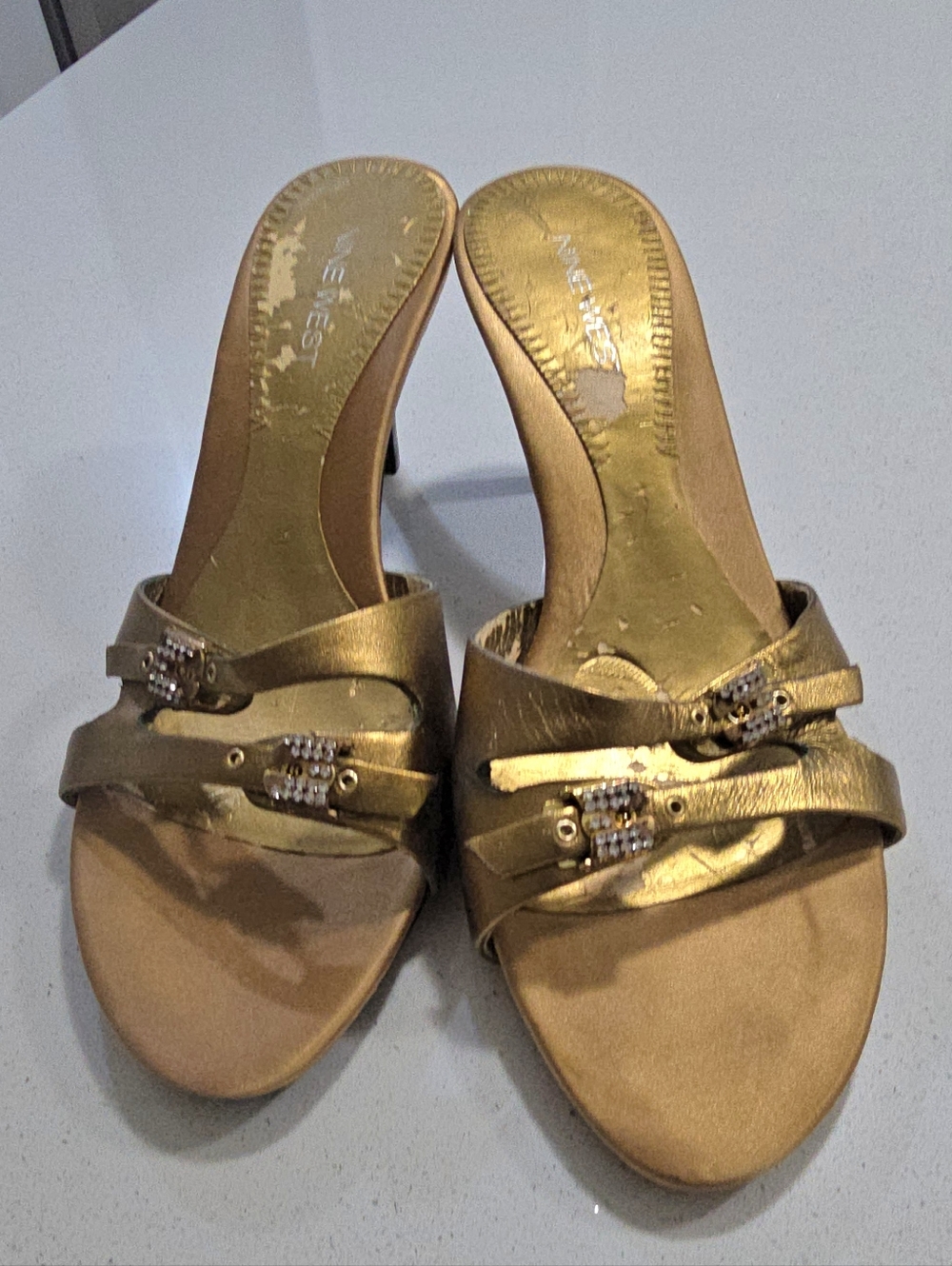 Nine West Metallic Gold Strappy Slide Mules
